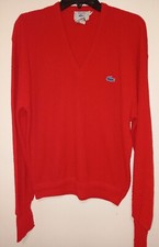 VINTAGE 80s 90s Izod Lacoste Red PullOver V-Neck Long Sleeve Sweater Men's Sz L