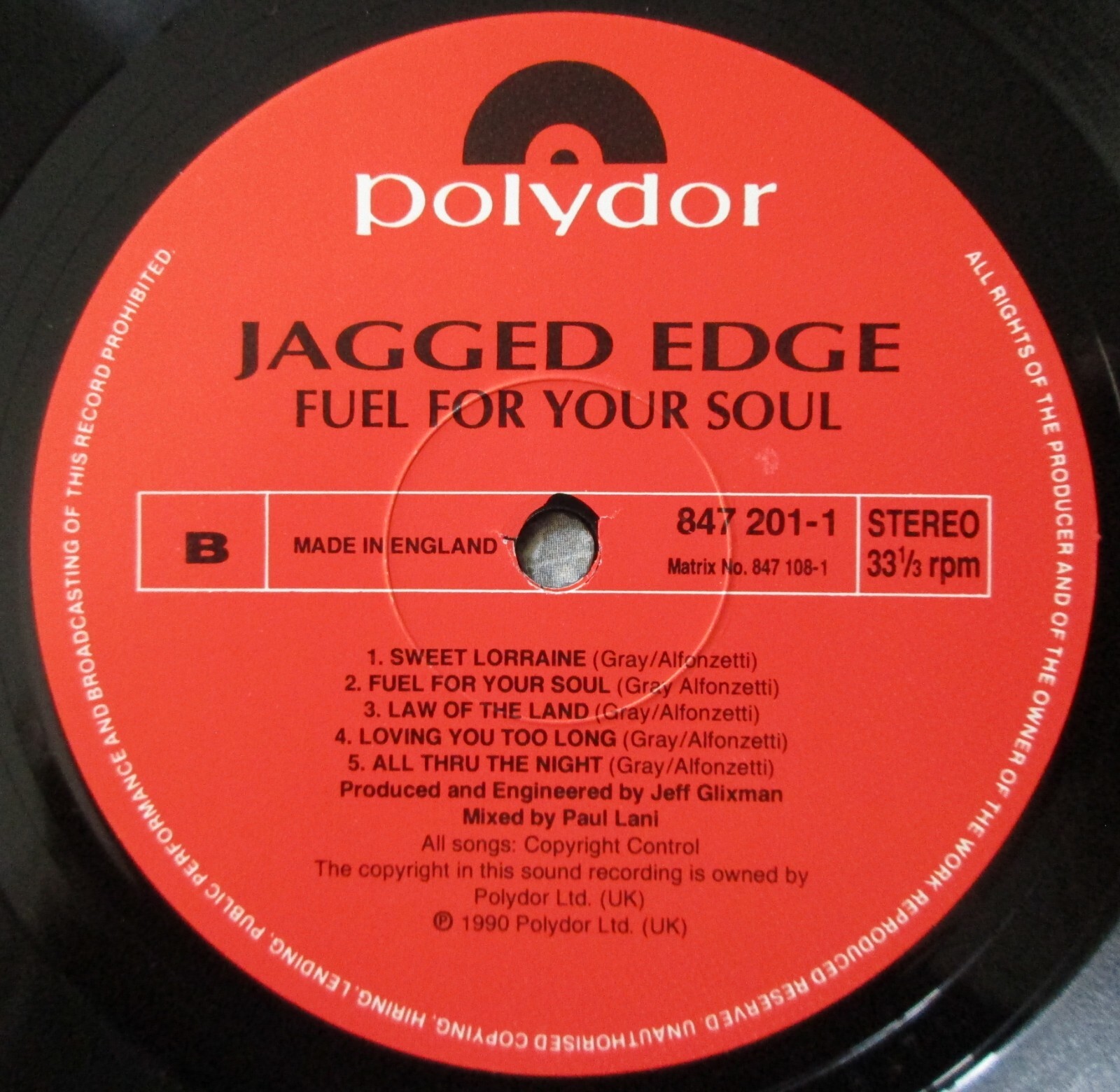 JAGGED EDGE Fuel For Your Soul (1990) Vinyl, Gatefold LP Polydor 847