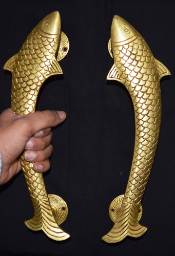Golden Fish Shape Brass Door Handle Handmade Australian Culture Door Handles Dec - Picture 11 of 12
