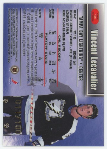 1998-99 Bowman's Best Atomic Refractors Vincent Lecavalier 11/100 - Photo 2 sur 3