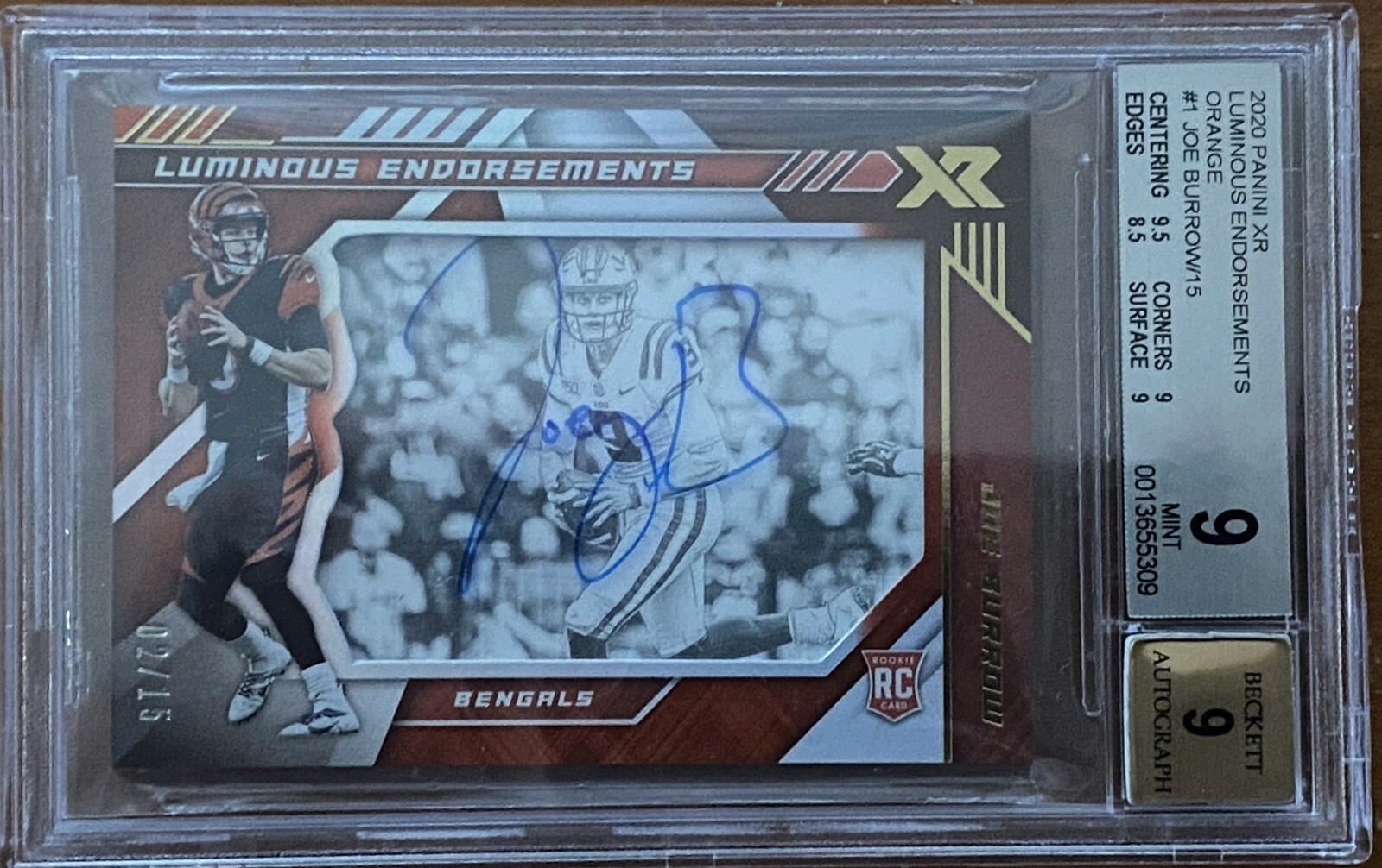 Joe Burrow Panini XR Luminous Endorsements Autographs #LEJB Orange