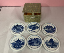BLUE AND WHITE ASIAN TEMPLE  CERAMIC COASTERS