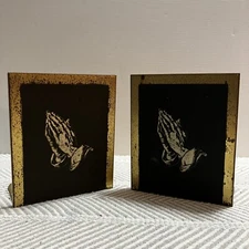 Park Sherman MCM Cork Back Black and Gold Prayer Hands Minimalist Bookend Set