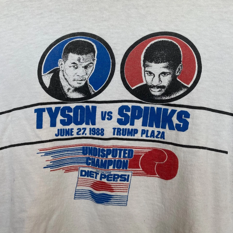 1988 Vintage MIKE TYSON VS MICHAEL SPINKS PEPSI T-shirt 1980s Boxing Tee XL - Image 3 of 4