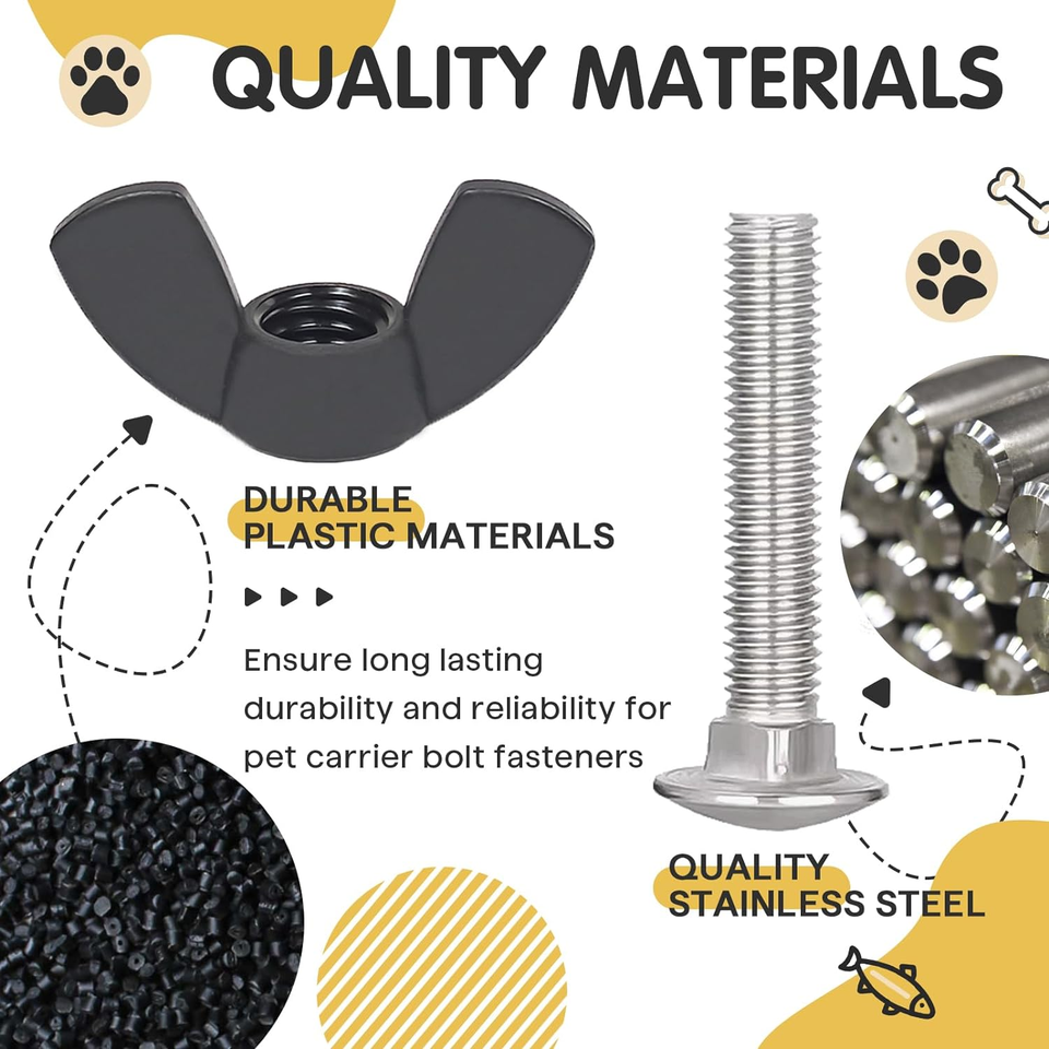 23 Set M6 Pet Carrier Fasteners, Kennel Bolts and Butterfly Nuts Dog