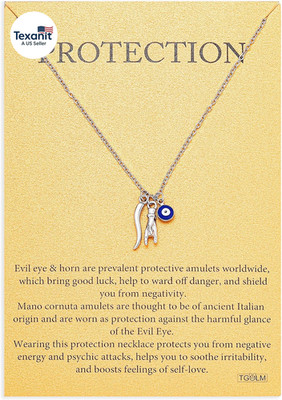 Dainty Blue Evil Eye Charm Horn Pendant Necklace for Women'S Spiritual Protectio