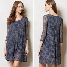 Anthropologie Lilka Arnica Swing Dress Medium Sheer Polka Dot Lace Long Sleeve