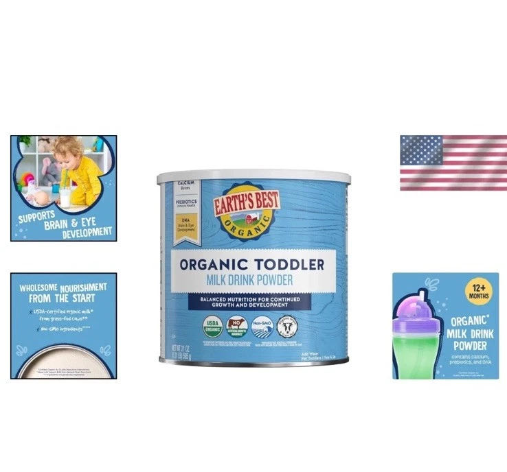 Earth's Best Milk Drink Orgánico en Polvo Fórmula para Niños Pequeños con Hierro 21oz 03/26 4 Latas Foto 2 de 4