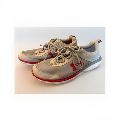 Under Armour Charged Assert 10 Running Sneakers Men's Grey + Red Low Top Sz 12