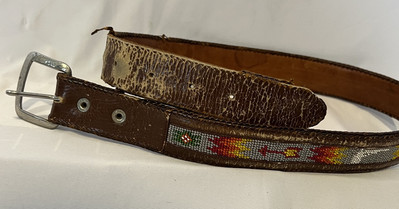Vintage Native American Beaded Leather Belt 1940s Walla Walla Prison Handmade