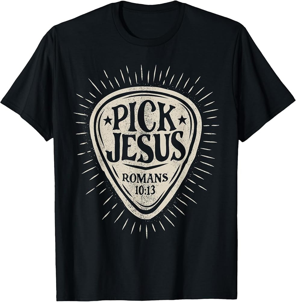 Jesus Guitar Pick Retro T-Shirt for Christian Music Fans and Pastors