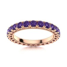 925 Sterling Silver Round Amethyst Gemstone Anniversary Eternity New Ring
