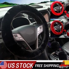 Wool Fur Soft Car Steering Wheel Cover With Handbrake Cover Gear Shift Cover