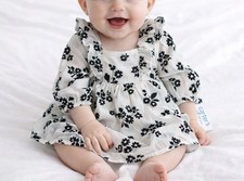 Carters Baby Girl 3 Mo Floral Lined Dress Ruffles Cream Black Diaper Cover NWT
