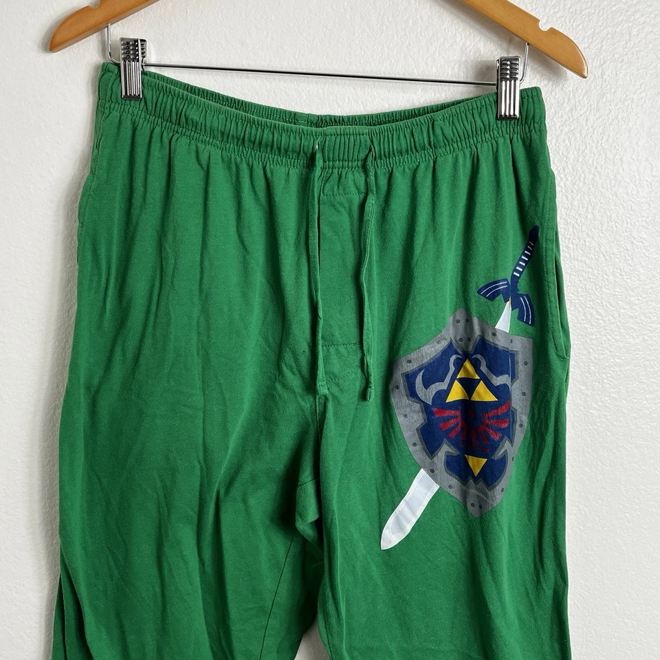 The Legend of Zelda Lounge Pants Green Size M Nintendo Hylian Shield Sword - Image 3 of 4