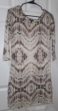 Express Dress Size M   Cotton & Modal Brown/Cream L/S Mini