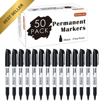 Shuttle Art Permanent Markers 50 Pack Black Fine Point for Wood Metal Glass