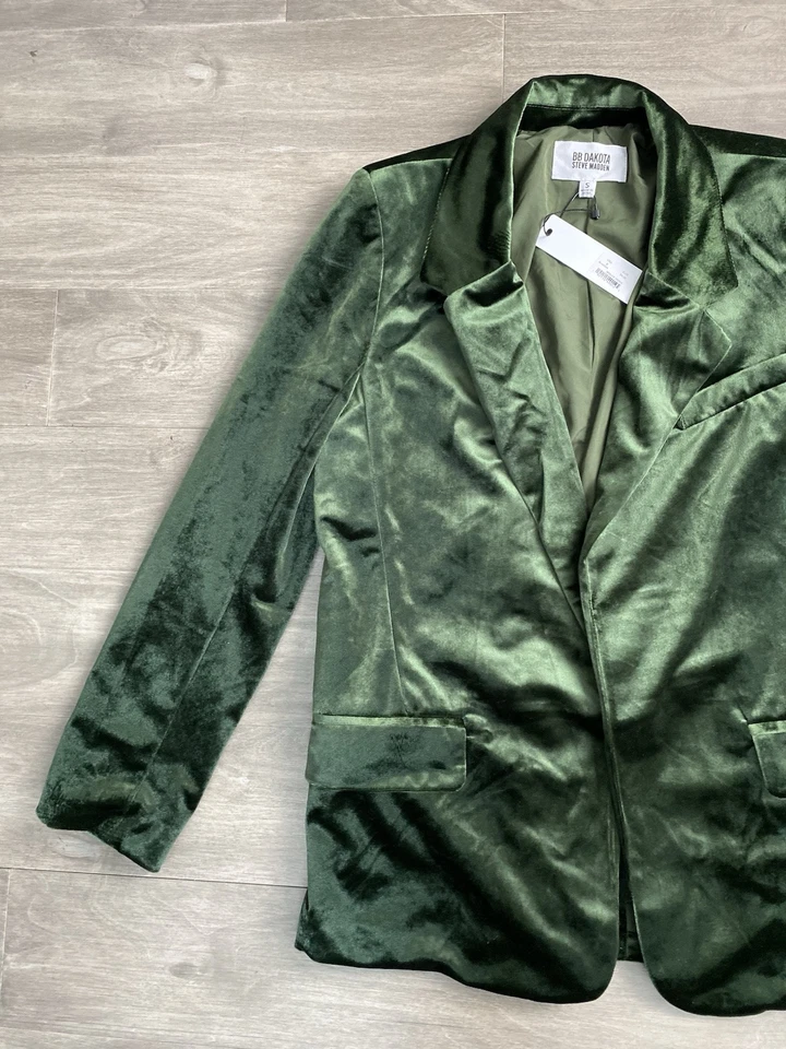 Blazer BB Dakota Para Mujer Verde Terciopelo Terciopelo Traje Chaqueta Elegante Fiesta Talla S Foto 2 de 4