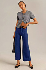 NWT anthropologie maeve Colette Brushed Knit Crop Wide-Leg Pants navy blue 25