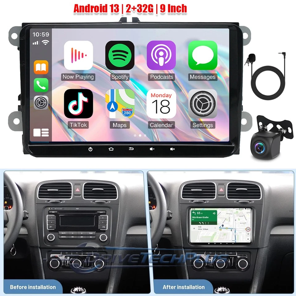 9" Pantalla Androide 13 Para VW Golf MK5 MK6 Jetta Passat Radio Estéreo de Coche Foto 3 de 4