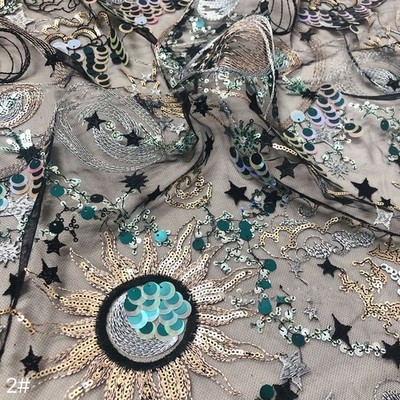 Boho Sonne Stern Mond Pailletten Spitze Stoff irisierend himmlisch Tüll für Kleid