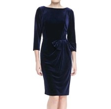 David Meister Navy Velvet Bow Waist Dress