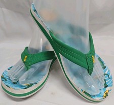 Reef Kids Ahi Flip Flops Sandals Boys Size 4 Kelly Green Surfing Dinosaurs GUC