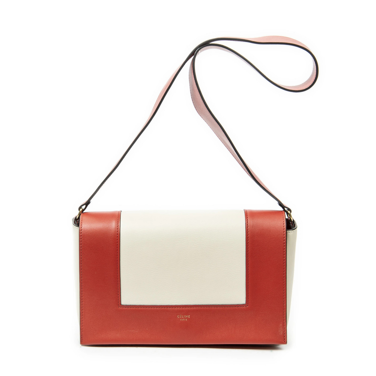 CELINE Medium Frame Crossbody Bag Red Beige Calfskin Leather A