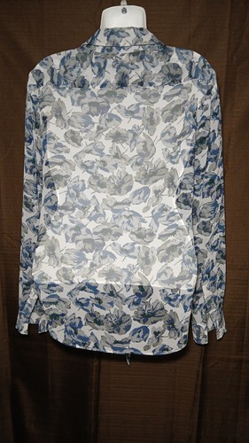 BANANA REPUBLIC Tie hem Floral Blouse Chiffon Collared Long sleeved Sheer Size 0 - Picture 9 of 17