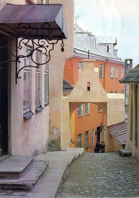 Estonia Tallinn Lühike Jalg Old Town Cobblestone Street #PBG766