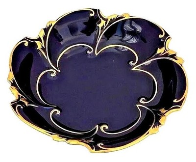 Vintage Jlmenau Graf Von Henneberg Porcelain Bowl Cobalt Blue Gold Trim Germany