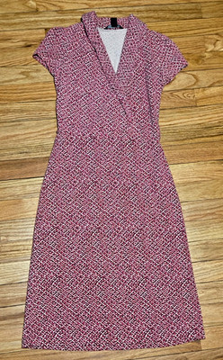   Banana Republic Stretch Shirt Dress Pink Red White Shift Midi 2 NO BELT  