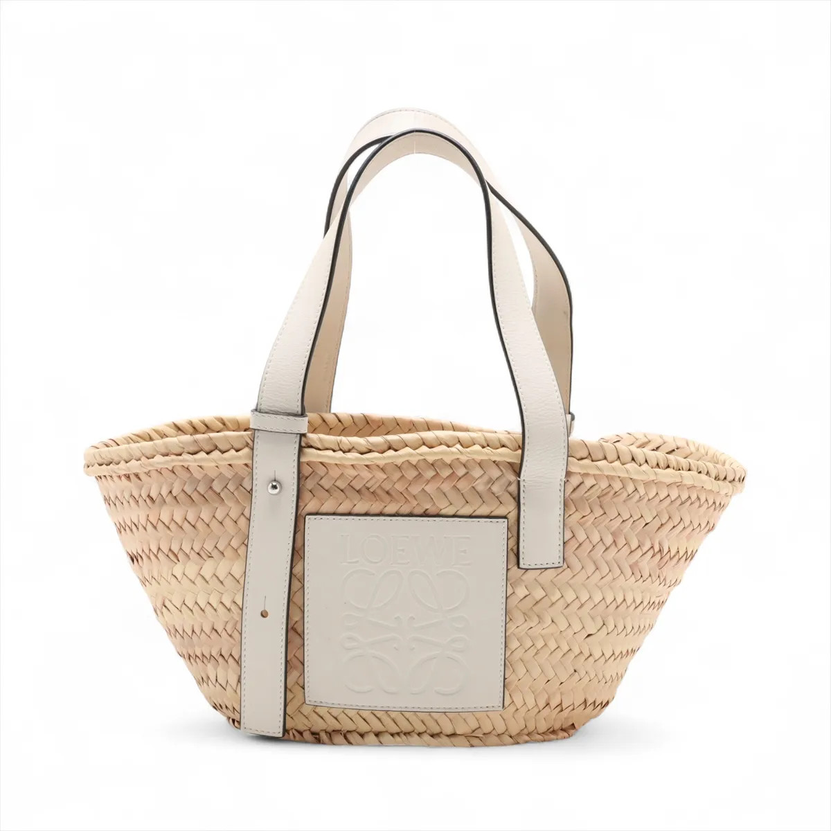 Loewe Basket small Raffia x leather Straw bag Beige x white