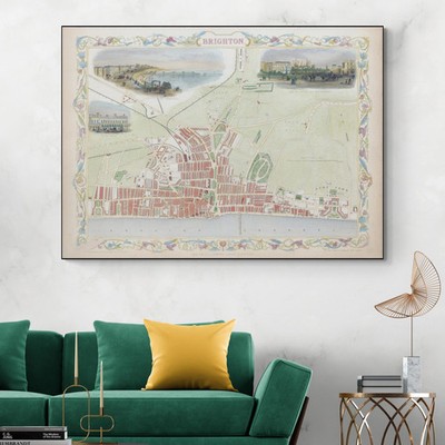 1851 Map of Brighton England Victorian Streets Railways Piers Urban Development
