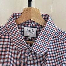 Charles Tyrwhitt Red Blue Plaid Cotton Classic Fit Dress Shirt Mens 18/36