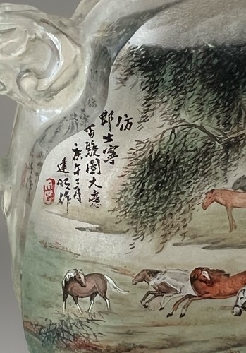 Antica bottiglia vaso cinese in cristallo di rocca dipinto al rovescio - Foto 4 di 10