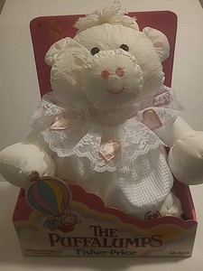 Vintage Fisher Price Puffalumps White Cow Pink Hearts Lace Dress 1986 Puffalump