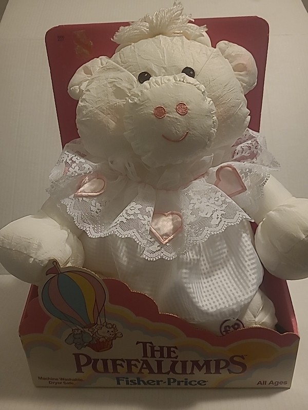 Vintage Fisher Price Puffalumps White Cow Pink Hearts Lace Dress 1986 Puffalump