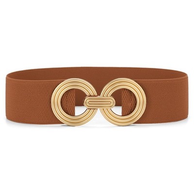 Women Wide Elastic Waist Belt Fashion Hollow Out Round Gold Buckle Stretchy B...