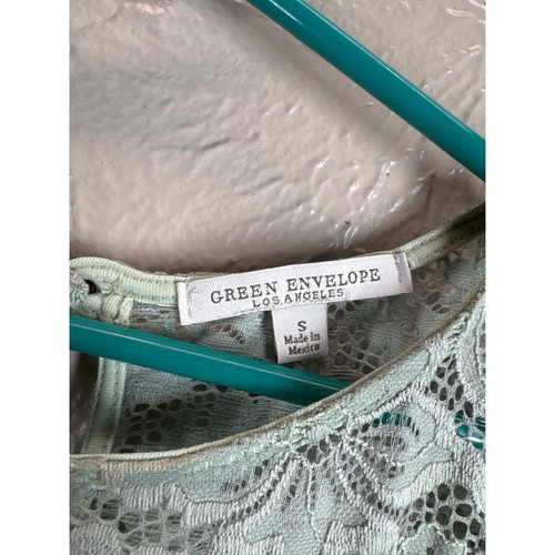 Green Envelope Blouse Womens Green Lace Button Short Sleeve Round Neck Small - Picture 4 of 5