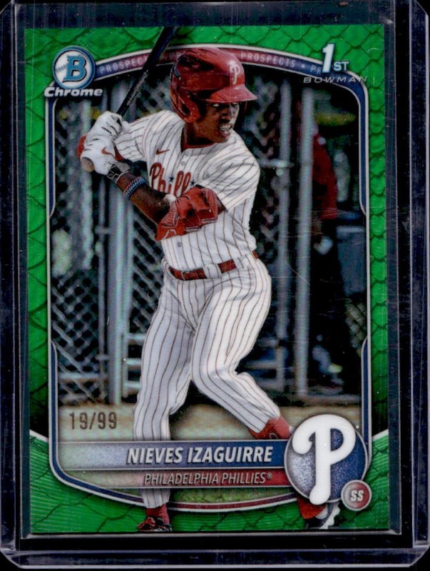 2025 Bowman Chrome Nieves Izaguirre Reptilian Green Refractor 1st #/99 Phillies