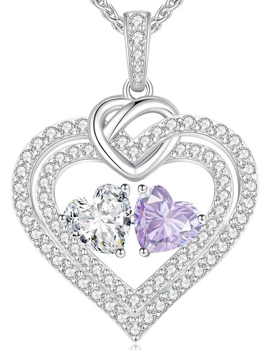 S925 Sterling Silver Double Layer Heart Choker Necklace With Birthstone Charm - Adjustable 13.5" & 15" Chains For Women