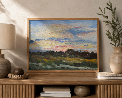 Original Öl Landschaft Gemälde Impressionist Himmel Wolken Palette Messer 35x25cm - Bild 10 von 10