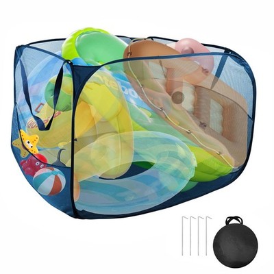 Large Pop up Pool Toy Storage Bin,47''X47''X30''Pool Float Organizer Bag with 2 ...