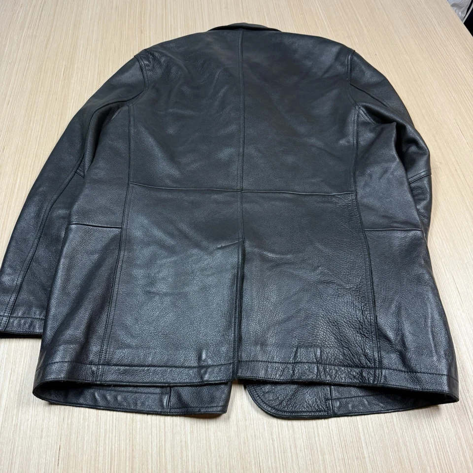 Jaqueta de Couro Vintage DKNY Donna Karan Nova York Tamanho Grande 92 Noir Pesada Anos 90 - Imagem 4 de 4