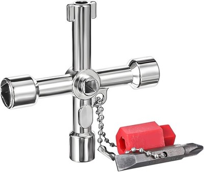 4 Way Water Key with Slotted & Phillips Screwdrivers Multi-Tool for Faucets