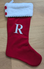 Holiday Home Embroidered Monogram Christmas Stocking Letter "R" Red Knit Large