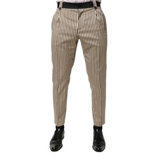 DOLCE & GABBANA Pants Beige Black Striped Cotton Slim Fit Trousers IT46/W32/S