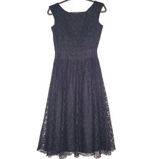 Black Lace Dress 6/8 Rhona Roy for Richard Shops Vintage 1950s V Back Prom