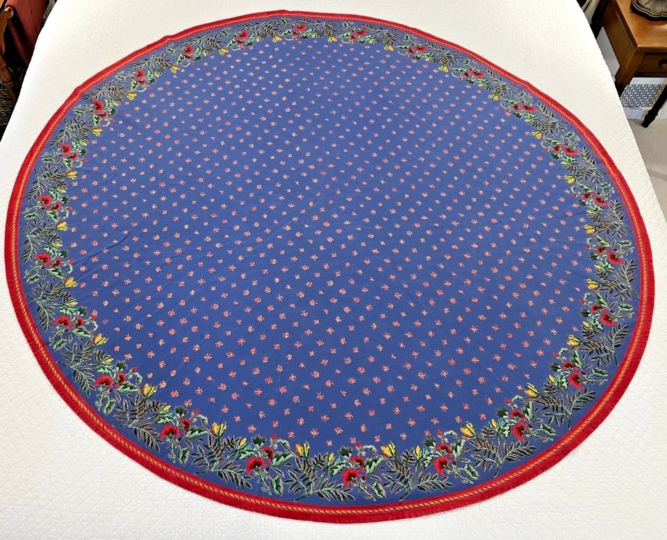 Mantel de algodón Williams Sonoma Provenza azul floral abejas 68" redondo Foto 4 de 4